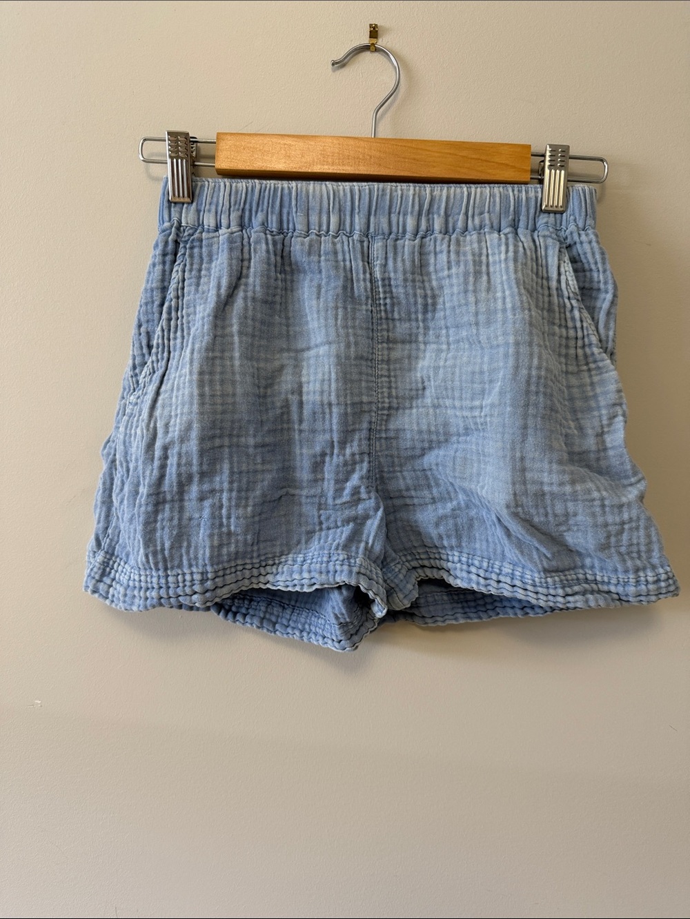 Women's Light Blue Athletic Gauze Shorts - Casual Elastic Waist